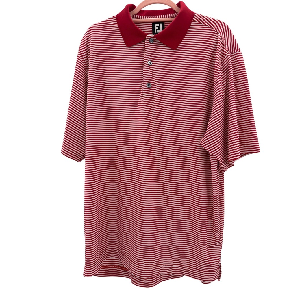 FootJoy‎ Mens ProDry Golf Polo Shirt Red White Striped Short Sleeve Large 1390